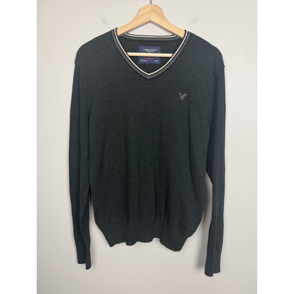 American Eagle Green V-Neck Sweater Preppy Academia College Men's M Athletic Fit